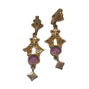 Earrings, Dangles, Openwork, Goldtone, Rhinestone, Clip ons, Vintage jewelry